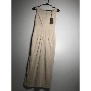 Andy The Anh White Sand V-Neck Pleated Maxi Dress D8184RW2-614 XS NWT